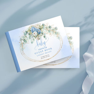 Zeitloses Staubblaues Florales Babyshower-Gästebuc Gästebuch