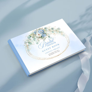Zeitloses Verstaubtes Blaues Blumen Hochzeitsdusch Gästebuch