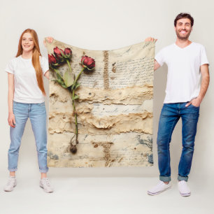Zeitloses Vintage-Blumen-Liebesbrief Fleecedecke