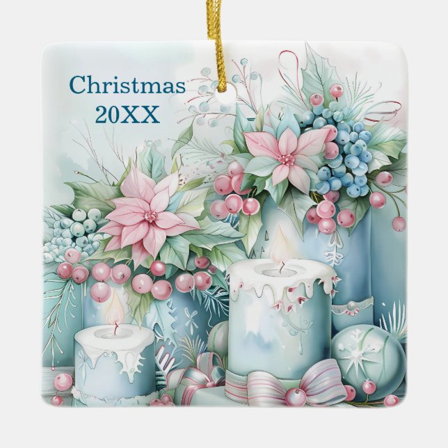 Zeitloses Weihnachten Vintages Pasteldesign Keramikornament (Vorderseite)
