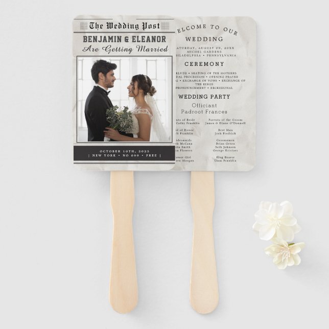 Zeitplan für das Hochzeitsprogramm mit Zeitungsfot Fächer (Vorne und Hinten)