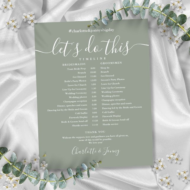 Zeitplan für die Hochzeit von Elegance Sage Green (Elegant Sage Green Wedding Schedule Timeline)