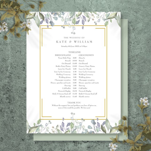 Zeitplan für die Hochzeit von Greenery Floral (Greenery Floral Wedding Schedule Timeline)