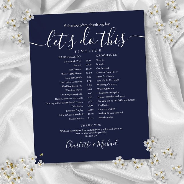 Zeitplan für die Hochzeiten in der Marine (Elegant Navy Blue Wedding Schedule Timeline)