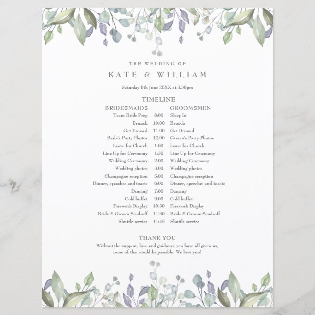 Zeitplan für die Hochzeiten von Blumenblättern im  (Vorderseite)