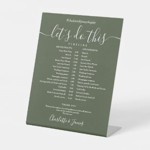 Zeitplan für die Oliven-Grün-Hochzeit Sockelschild