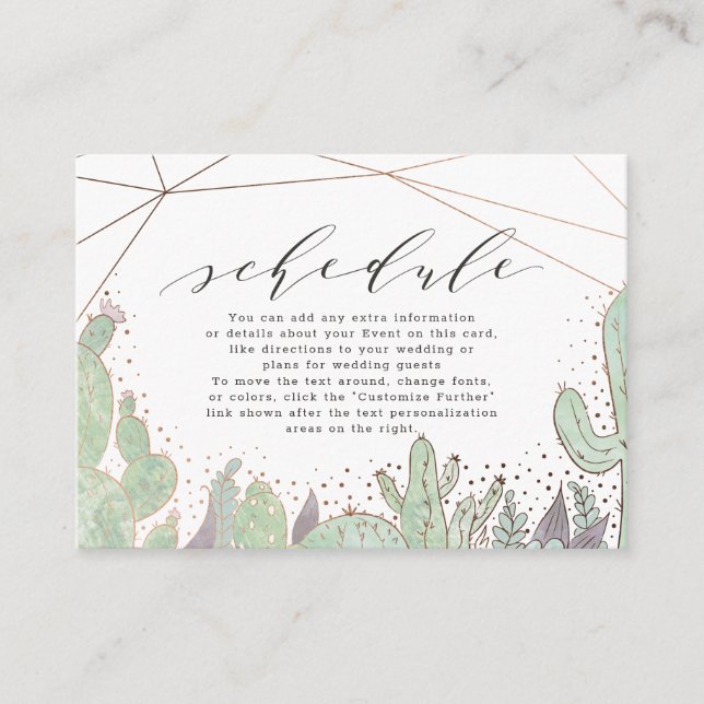 Zeitplan für geometrische Hochzeiten von Terrarium Begleitkarte (Vorderseite)
