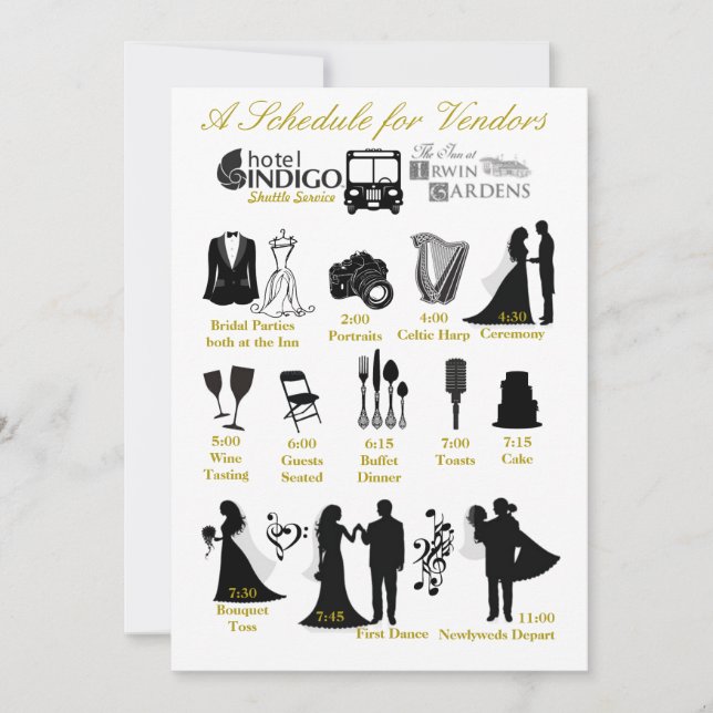 Zeitplan für Hochzeiten für Verkäufer Einladung (Vorderseite)
