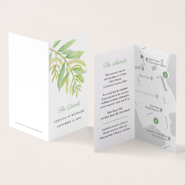 Zeitplan und Karte für das Hochzeitsereignis und d (Innenseite und Außenseite)