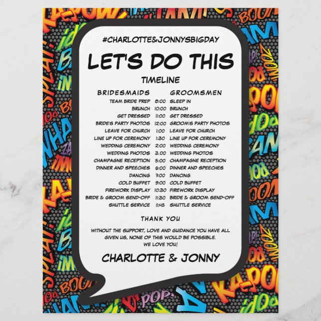 Zeitplanung für die Hochzeit von modernen Comicen (Vorderseite)