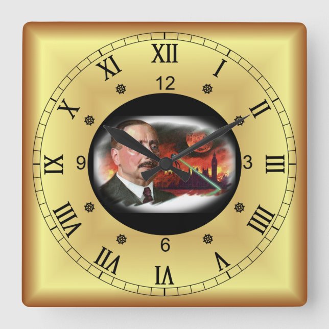 Zeitreise~H.G.Wells~Vater der Science Fiction~ Quadratische Wanduhr (Vorderseite)