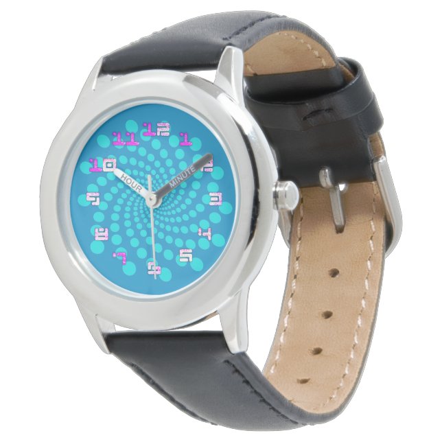 Zeitreisende Coole Kinder in Blau beobachten Armbanduhr (Schrägansicht)
