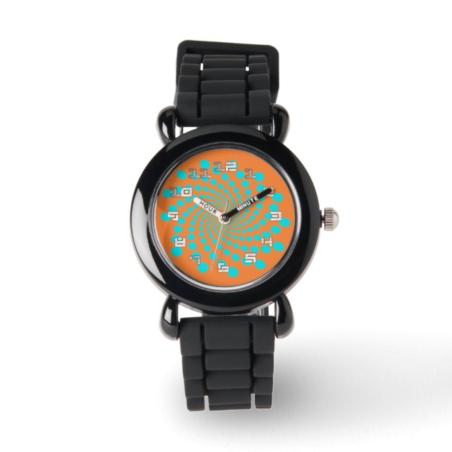 Zeitreisende Coole Kinder in Orange beobachten Armbanduhr (Vorderseite)