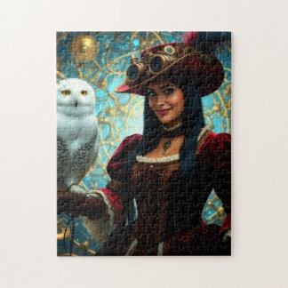 Zeitreisende Steampunk-Dame mit Eule