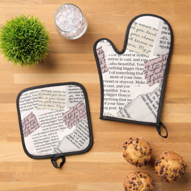 Zeitschrift Ästhetik - Retro Editorial Style Ofenhandschuh & Topflappen-Set (Oben Unten)