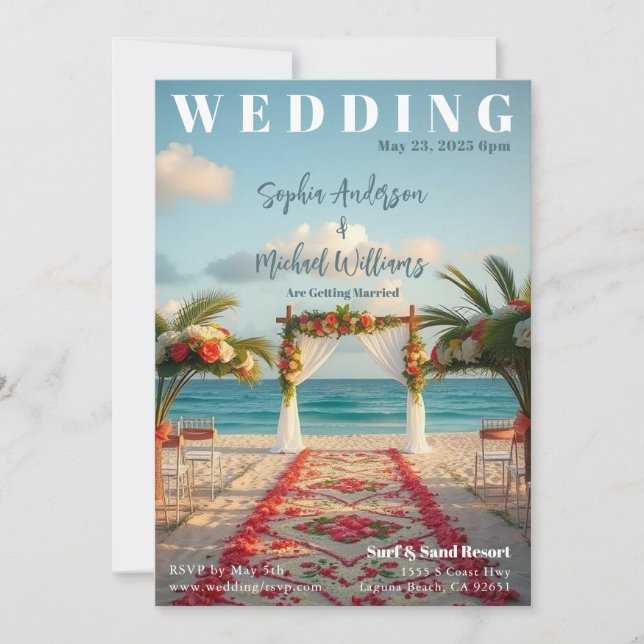 Zeitschrift Cover Beach Wedding Einladung (Vorderseite)