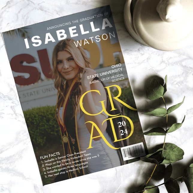 Zeitschrift Cover Foto Abschluss Ankündigung (Fun Facts | Magazine Cover Stylish Photo Graduate Invitation)