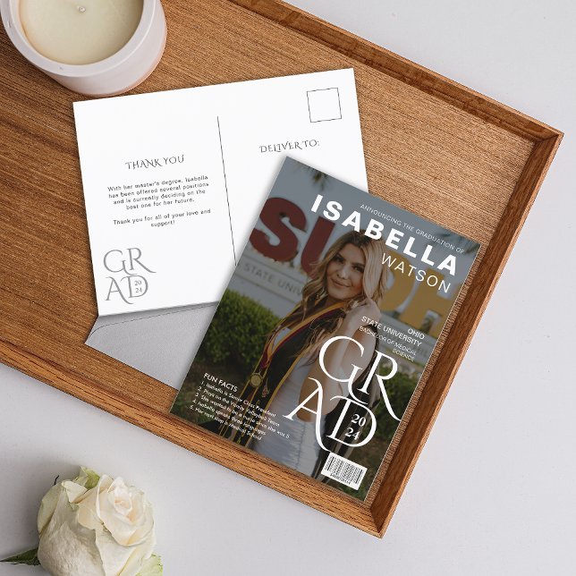 Zeitschrift Cover Foto Abschluss Ankündigung Postkarte (Magazine Cover Photo Graduation Announcement Postcard)