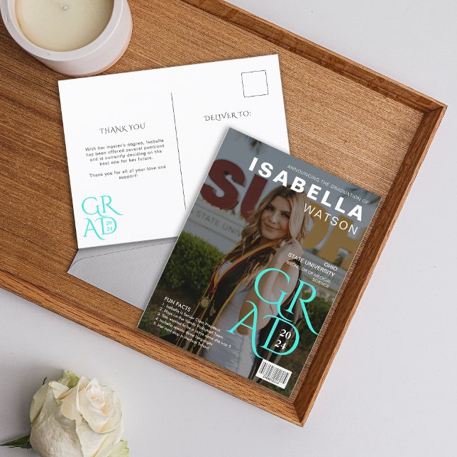 Zeitschrift Cover Foto Abschluss Ankündigung Postkarte (Magazine Cover Photo Graduation Announcement Postcard)