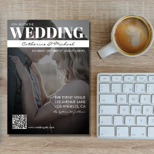Zeitschrift Cover Trendy Dark Foto QR Code Wedding Einladung
