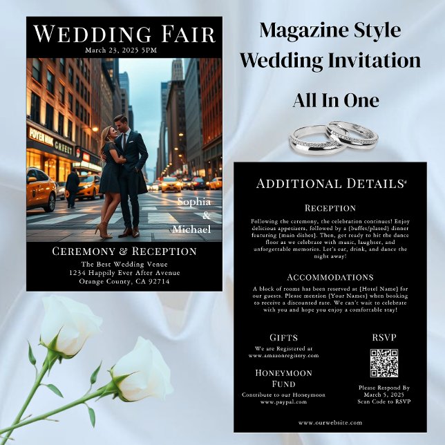 Zeitschrift Cover Wedding in der Stadt Einladung (Magazine Cover Wedding in the City Invitation All in One)