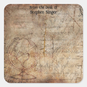 Zeitschrift "Distressed Steampunk Globe Travel" Quadratischer Aufkleber