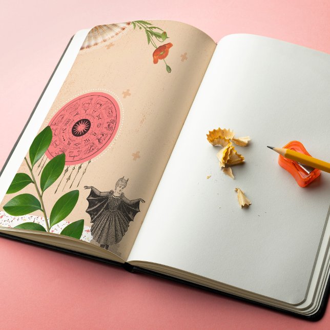 Zeitschrift "Fun Craft Collage Junk Journal" (5.5x8.5in Half Letter Junk Art Journal Paper, cool collage design leaf branch poppy astrology beige)