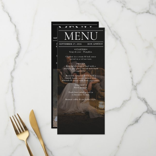 Zeitschrift Redaktion Zeitung Fotos Hochzeit Menükarte (Vorderseite/Rückseite Beispiel)