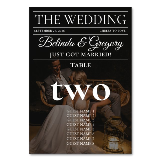Zeitschrift Redaktion Zeitung Fotos Hochzeit Tischnummer (Vorderseite)