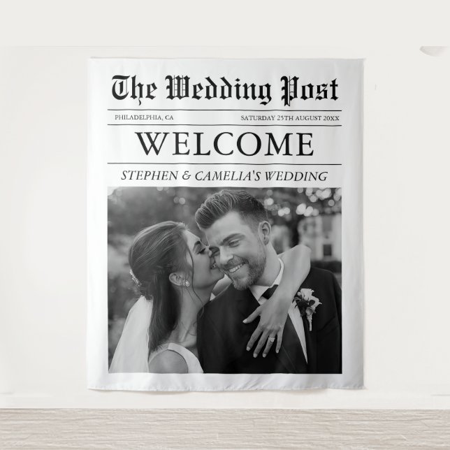 Zeitschrift Zeitung Hochzeitsszenario-Foto Wandteppich (Vorderseite)