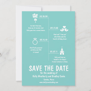 Zeitstrahl der Teal-Beziehung Hochzeit Save the Da Date