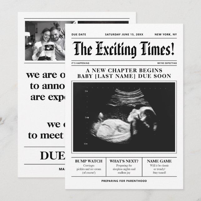 Zeitung Baby Announcement Pregnancy Reveal Ankündigung (Vorne/Hinten)