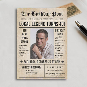Zeitung Birthday News Funny Humors Men 40. Einladung