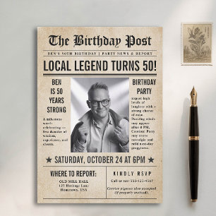 Zeitung Birthday News Funny Humors Men 50. Einladung