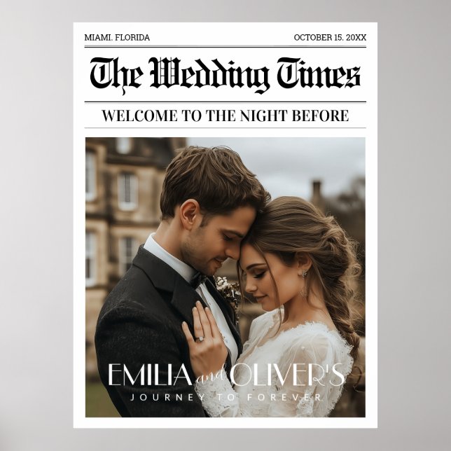 Zeitung die Nacht vor Hochzeit Begrüßungszeichen Poster (Vorne)