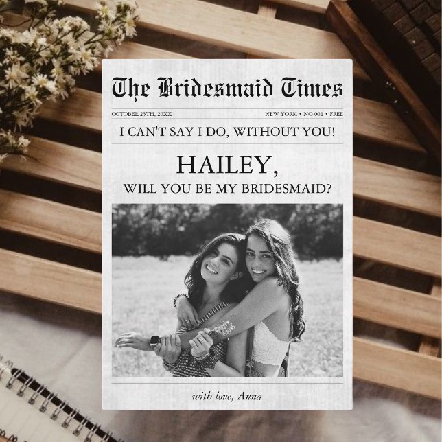 Zeitung Einzigartige Bridesmaid Foto Einladung (Unique Bridesmaid Proposal Newspaper Card Will You be My Bridesmaid Creative Cute Funny Aesthetic)