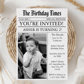 Zeitung Einzigartiger Spaß Foto 2. Geburtstag Part Einladung
