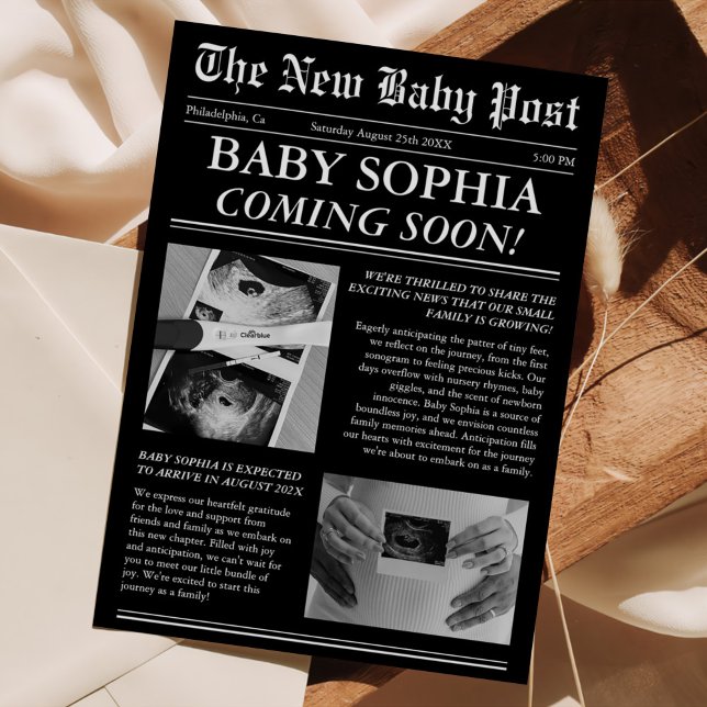 Zeitung Einzigartiges Foto Ästhetische Babydusche Einladung (Von Creator hochgeladen)