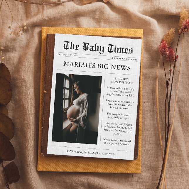 Zeitung Einzigartiges Foto Ästhetische Babydusche Einladung (Von Creator hochgeladen)