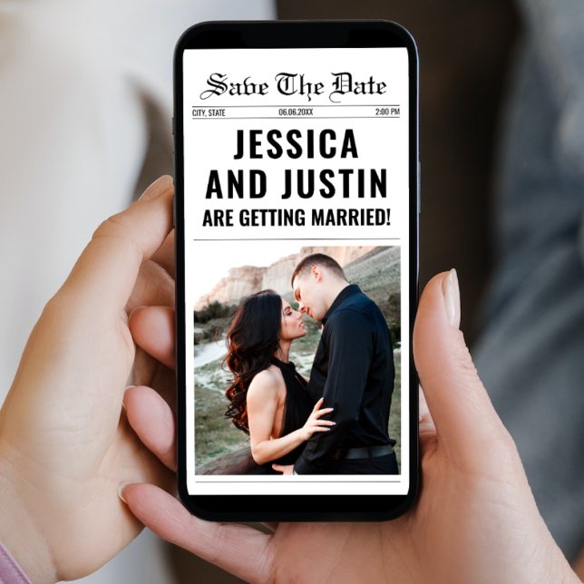 Zeitung Einzigartiges Foto Hochzeit Save The Date (Newspaper Unique Simple Chic Photo Wedding Save The Date digital save the date card template)