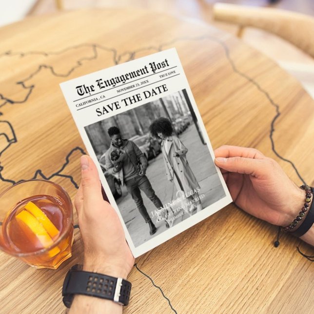 Zeitung Einzigartiges Foto Save the Date Hochzeit Einladung (Von Creator hochgeladen)