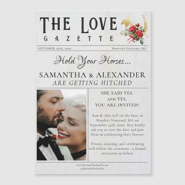 Zeitung Einzigartiges Foto Save the Date Hochzeit Magneteinladung (Vorderseite)