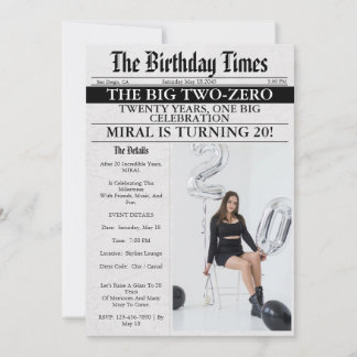 Zeitung Einzigartiges Spaß Foto Mädchen 20. Geburt Einladung