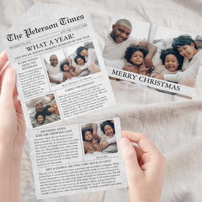 Zeitung Einzigartiges Weihnachtsfoto Collage All In One Einladung (Newspaper Christmas Card)