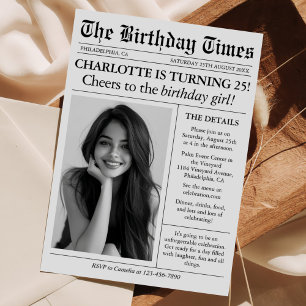 Zeitung Einziges Foto 25. Geburtstag Einladung