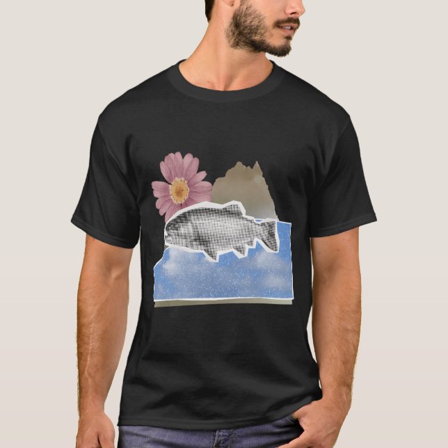 Zeitung Fisch Botanischer Collage T-Shirt (Vorderseite)