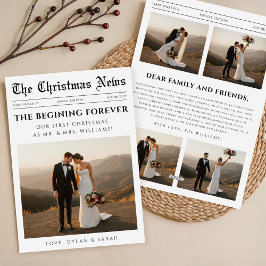 Zeitung Frischvermählte Paar Hochzeitsfoto Weihnac Feiertagskarte