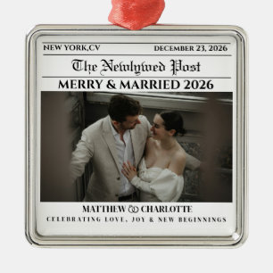 Zeitung Froh und verheiratet Frischvermählten-Foto Ornament Aus Metall