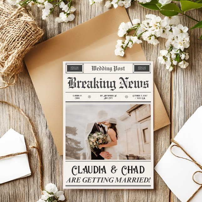 Zeitung Hochzeit im Vintage-Stil Einladung (Von Creator hochgeladen)