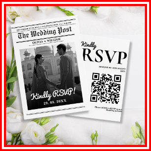 Zeitung Hochzeit Modern Elegant QR-Code RSVP Karte